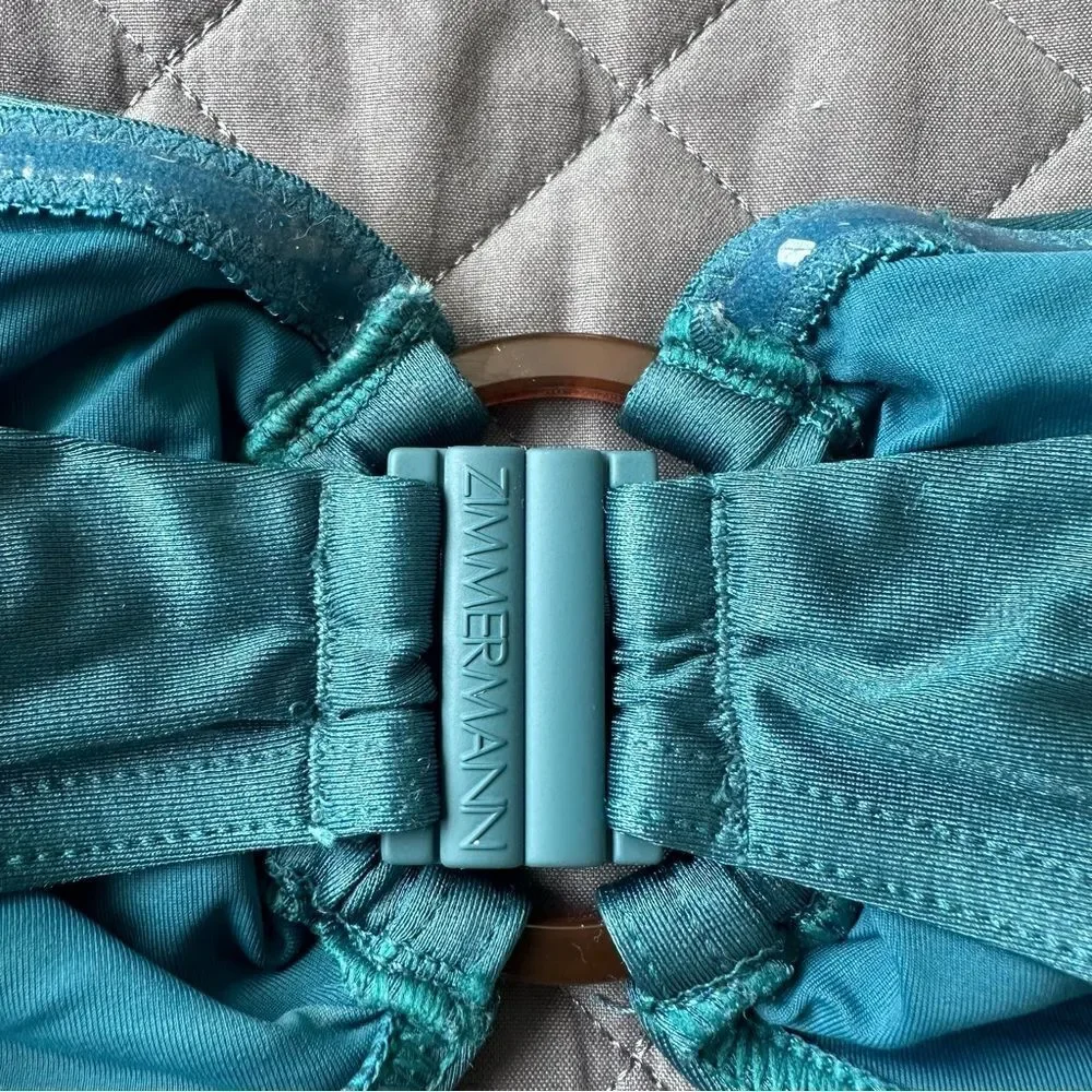 Zimmermann Cassia Ring Bandeau Bikini Top in Teal Size 2